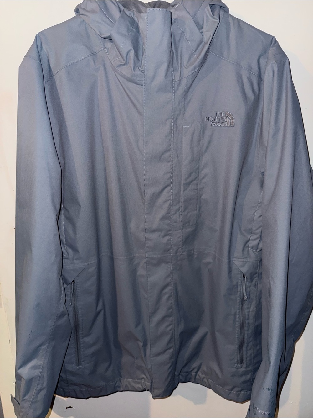 The North Face Men's Pale Blue Waterproof Raincoat with Hood